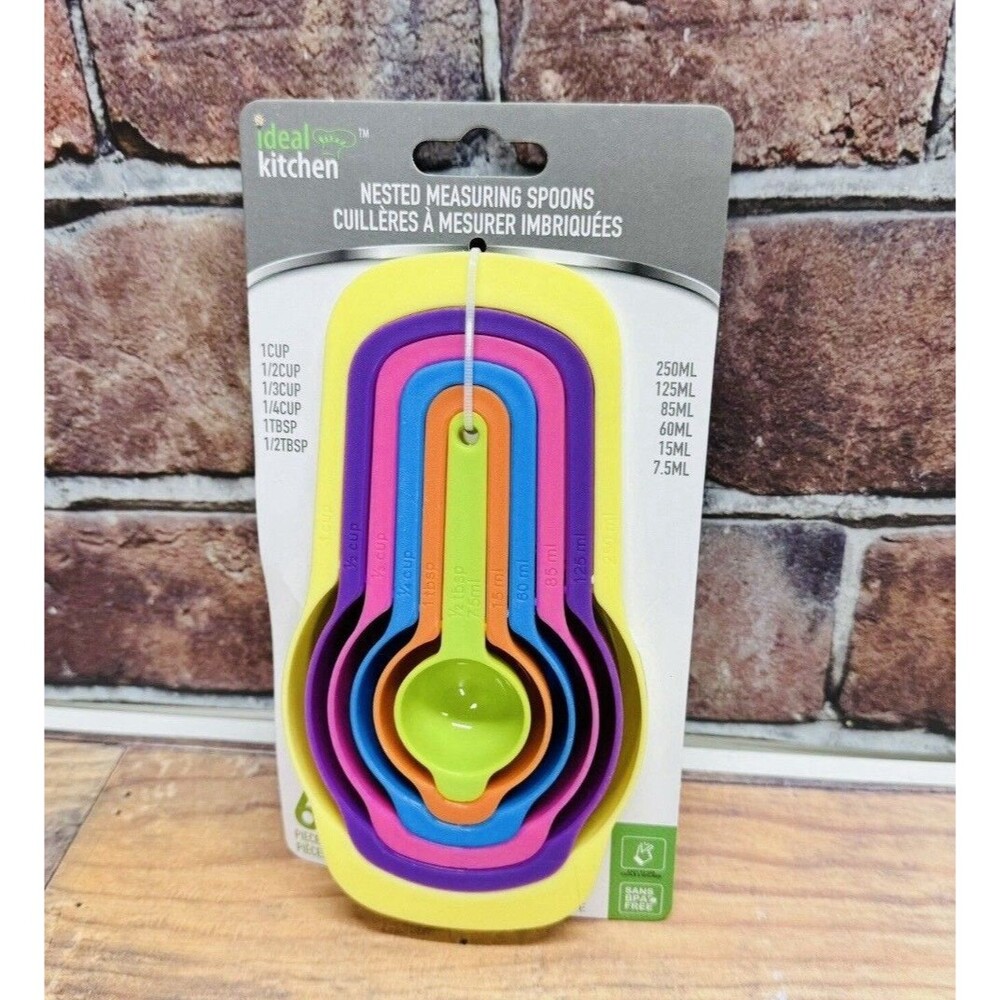 Measuring CUPS & SPOONS SET 6 pcs Ideal Kitchen Multi-Color Plastic Nesting NIP